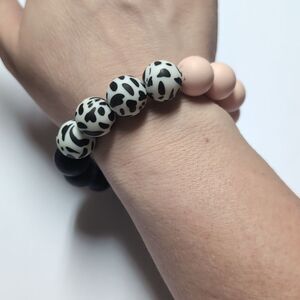 258 Chewbeads Black Animal Print‎ and Pink Beaded Teething Bangle Bracelet